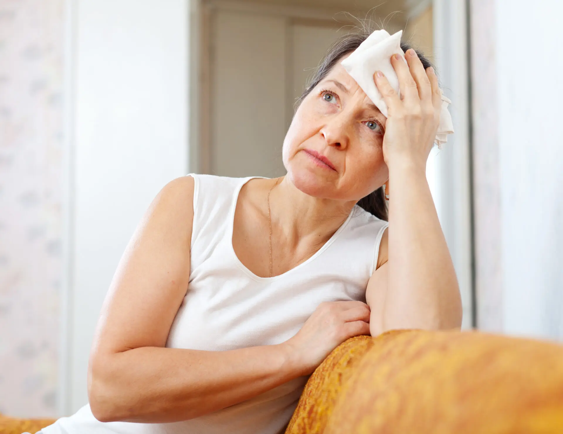 Mature Woman Uses Handkerchief Head